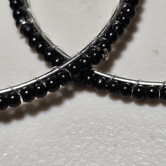 Lot of 3 Metal Bangle Bracelets with Black Beads - Picture 2 of 3